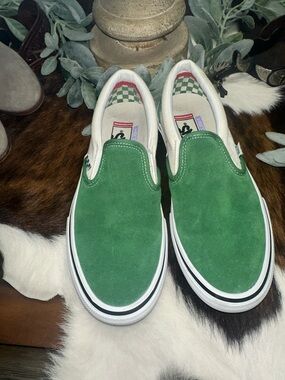NWOT Vans Green Suede Slip-On Sneakers with canvas Lining